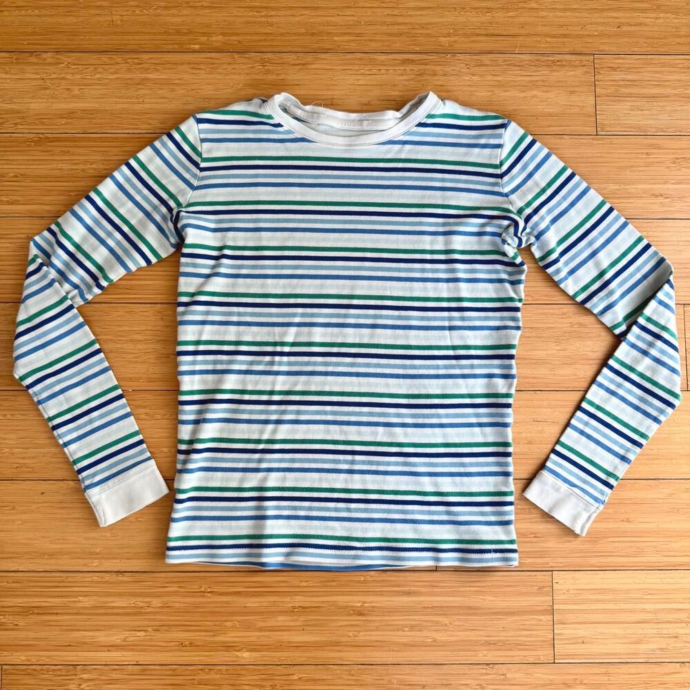 Drimary Blue Green Striped Long Sleeve Tee Shirt Medium Y2K Skater